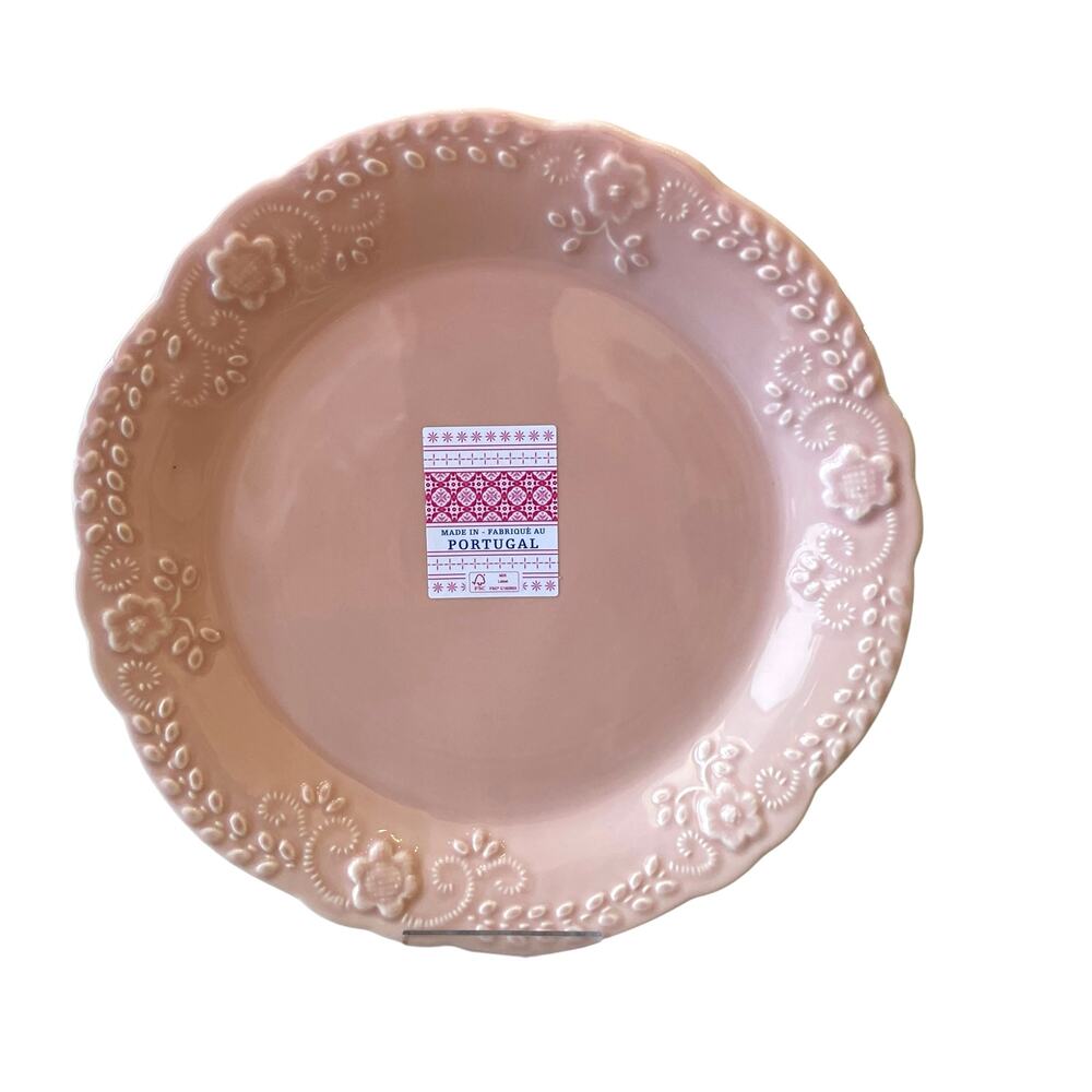 Portugal Pink Ceramic Plates 9.5in Floral Embossed Set of 6 NEW